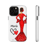 Personalised phone case flamenco dancer María, red dress for iPhone 14 Pro Max, gloss finish – illustrArte