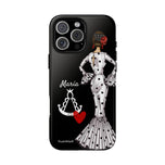 Personalised phone case flamenco dancer María Blanco, with the Virgen del Rocío for iPhone 16 Pro Max, gloss finish – illustrArte