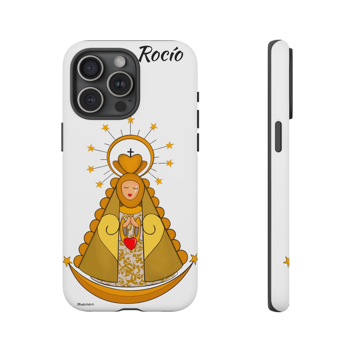 una funda de teléfono con una foto de la virgen maría