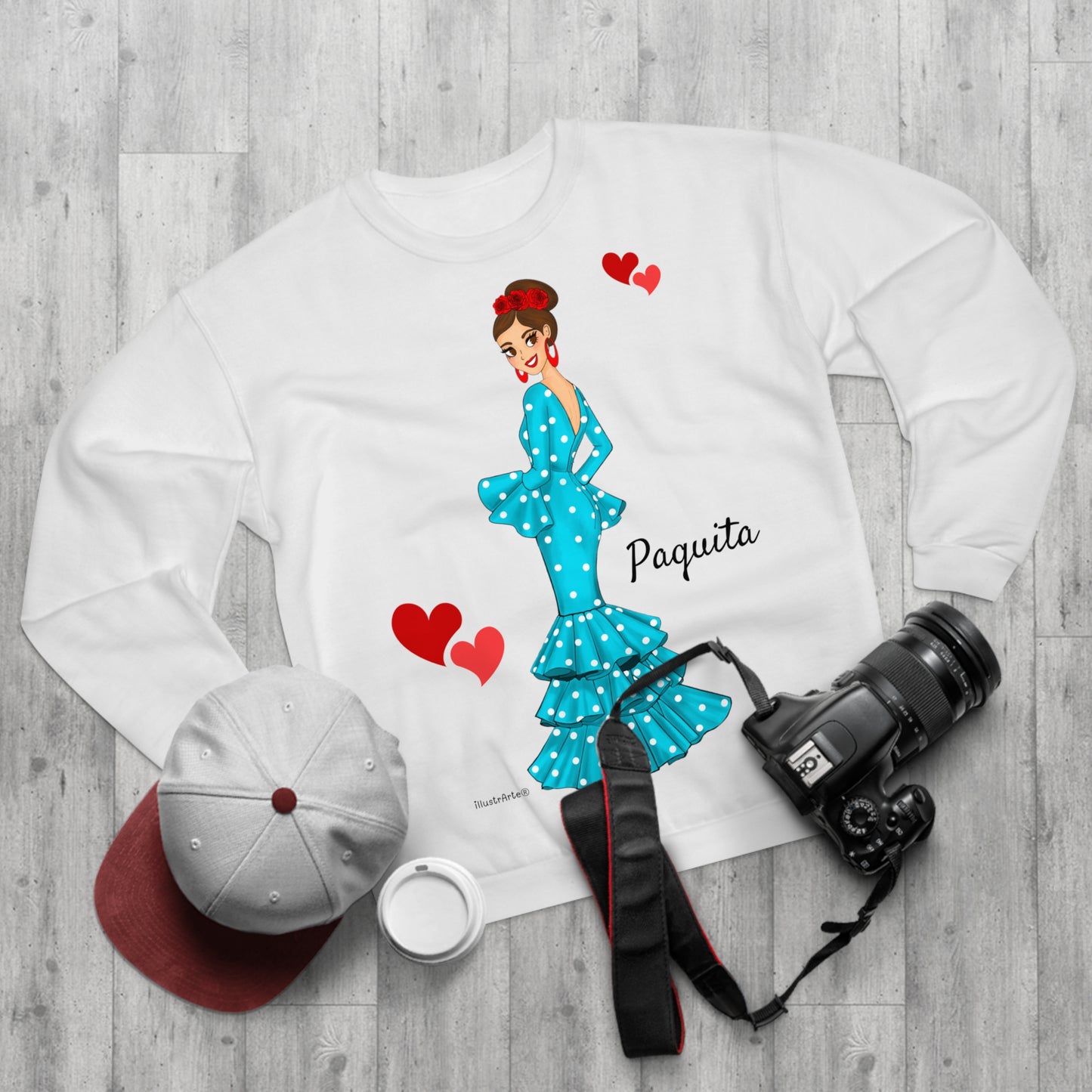 Sudadera Personalizable  - Flamenca Paquita, fondo blanco - Arte, color y comodidad en una sola prenda