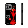 Funda de teléfono personalizable María rojo pelo oscuro fondo negro – para iPhone, Samsung, Pixel