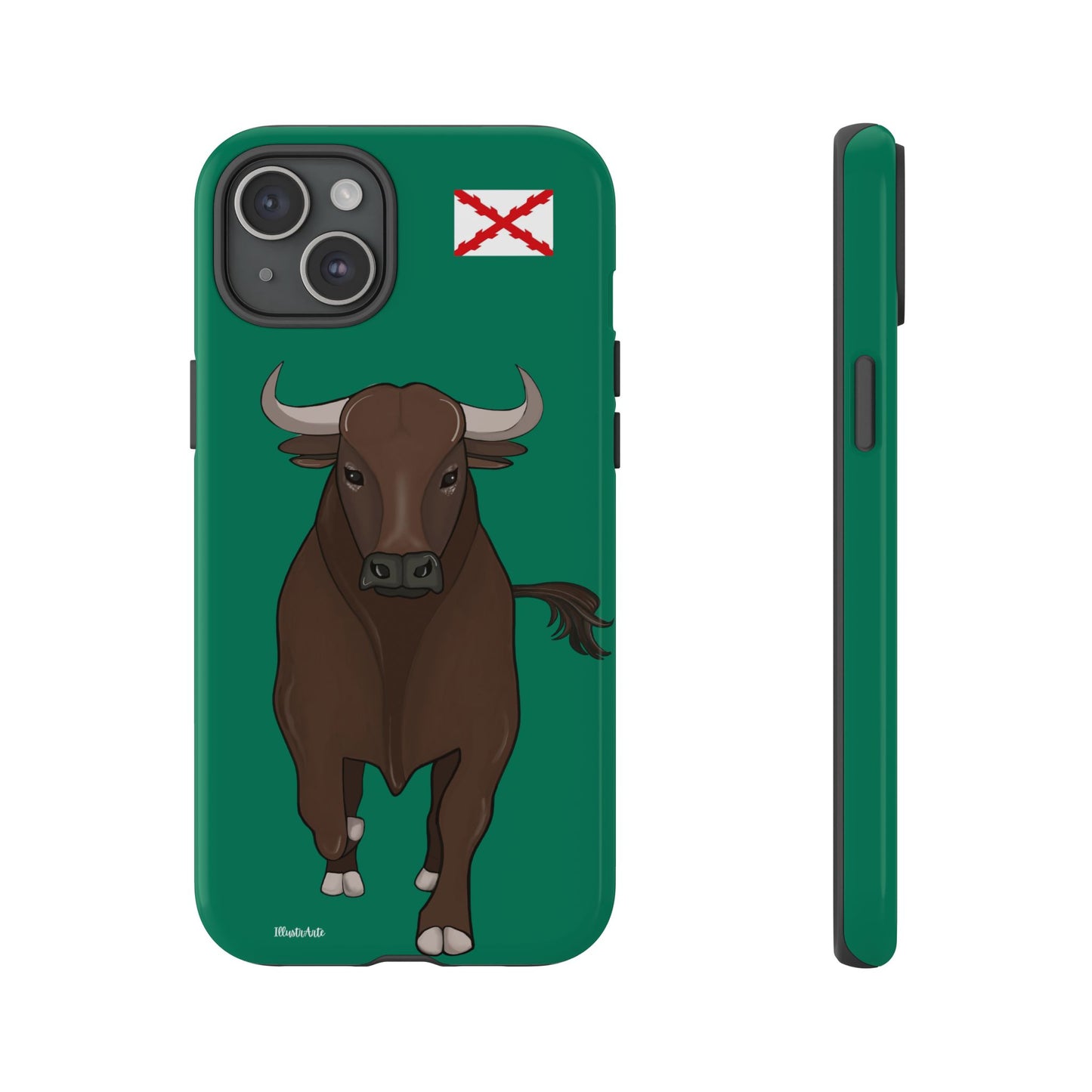 una funda de teléfono con un toro en ella