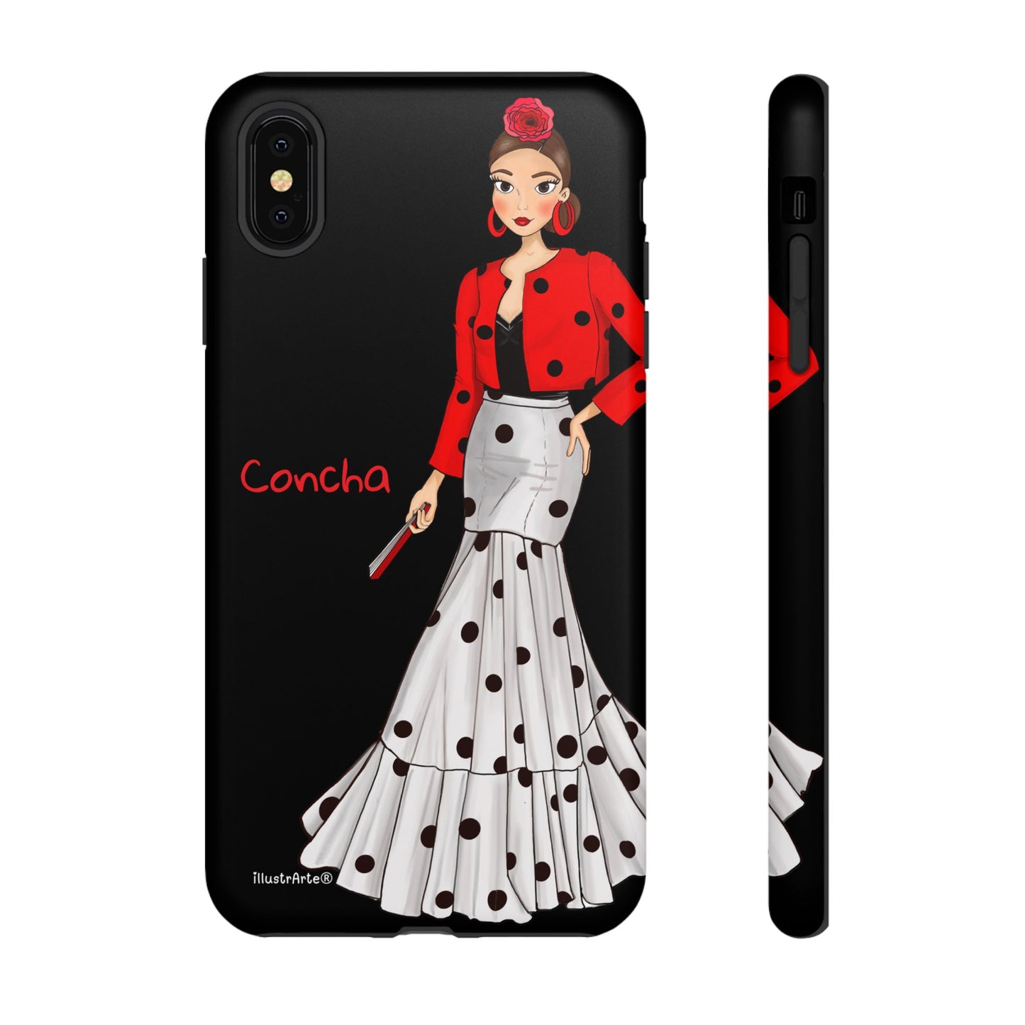 Funda de teléfono personalizable en fondo negro - Modelo Conchita.