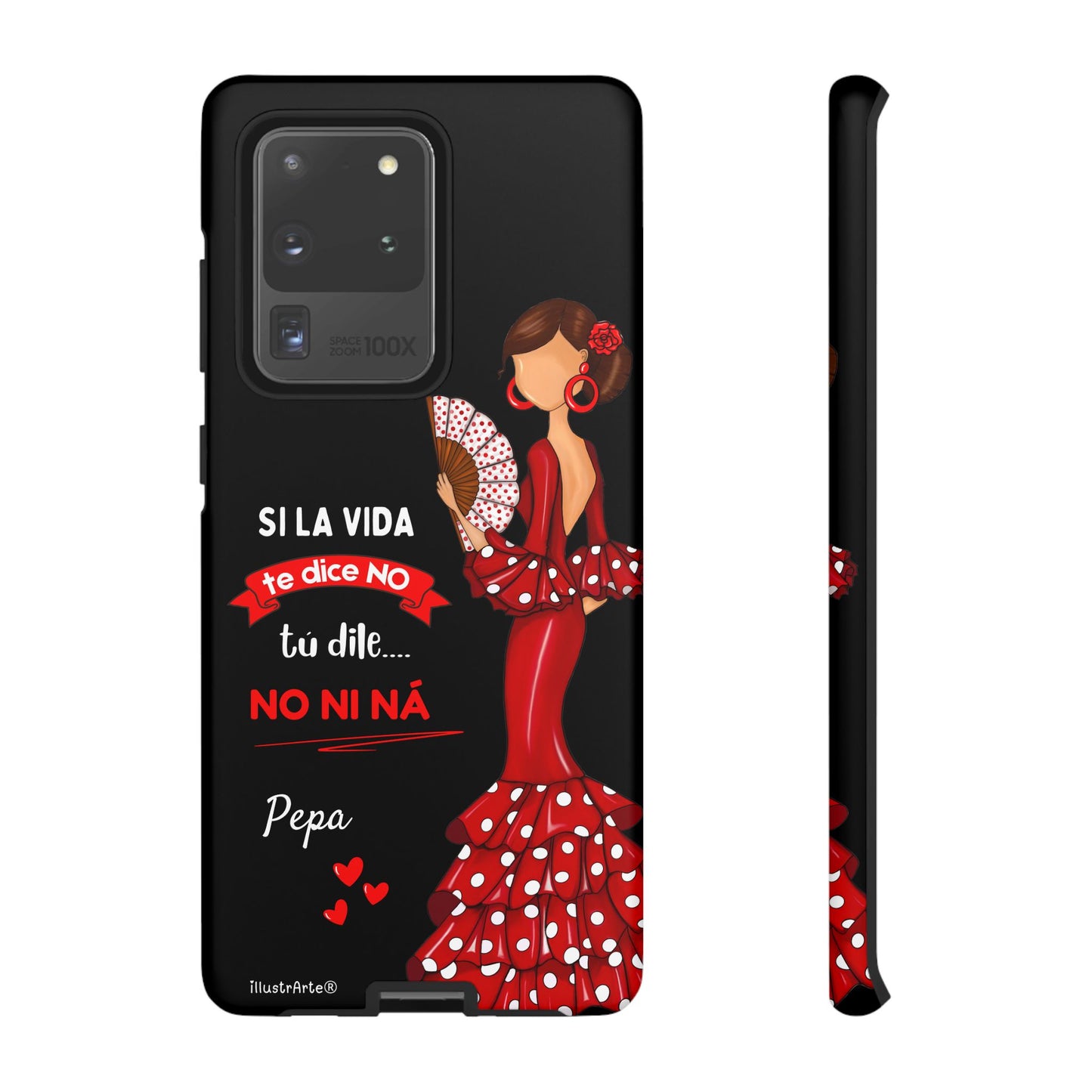Funda de teléfono personalizable  - Modelo Pepa con frase Para iPhone, Samsung