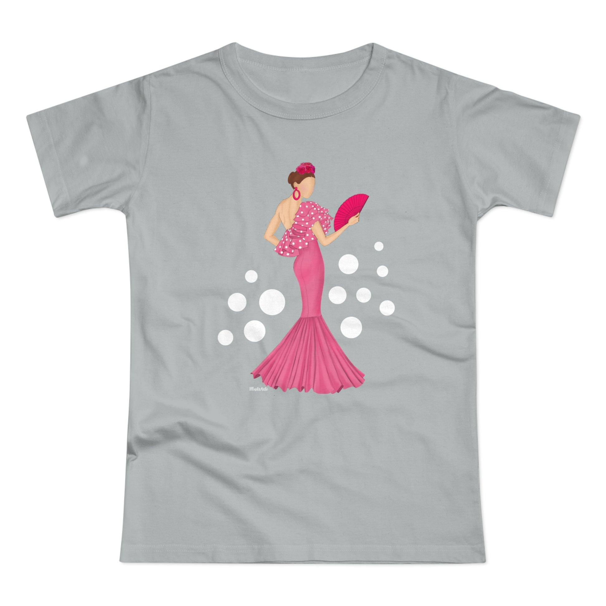 a t - shirt with a woman in a pink dress