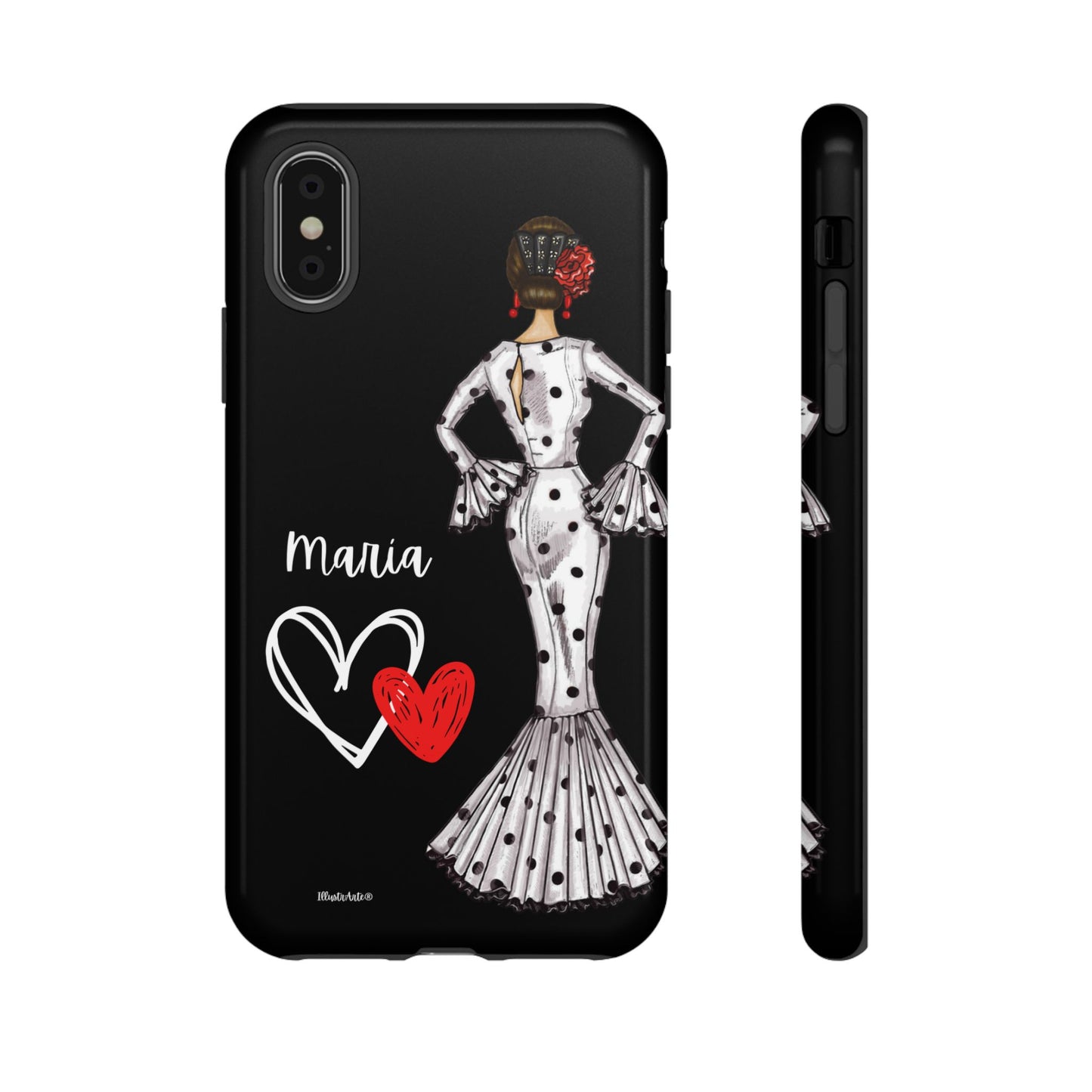 una funda de teléfono con una imagen de una mujer en un vestido