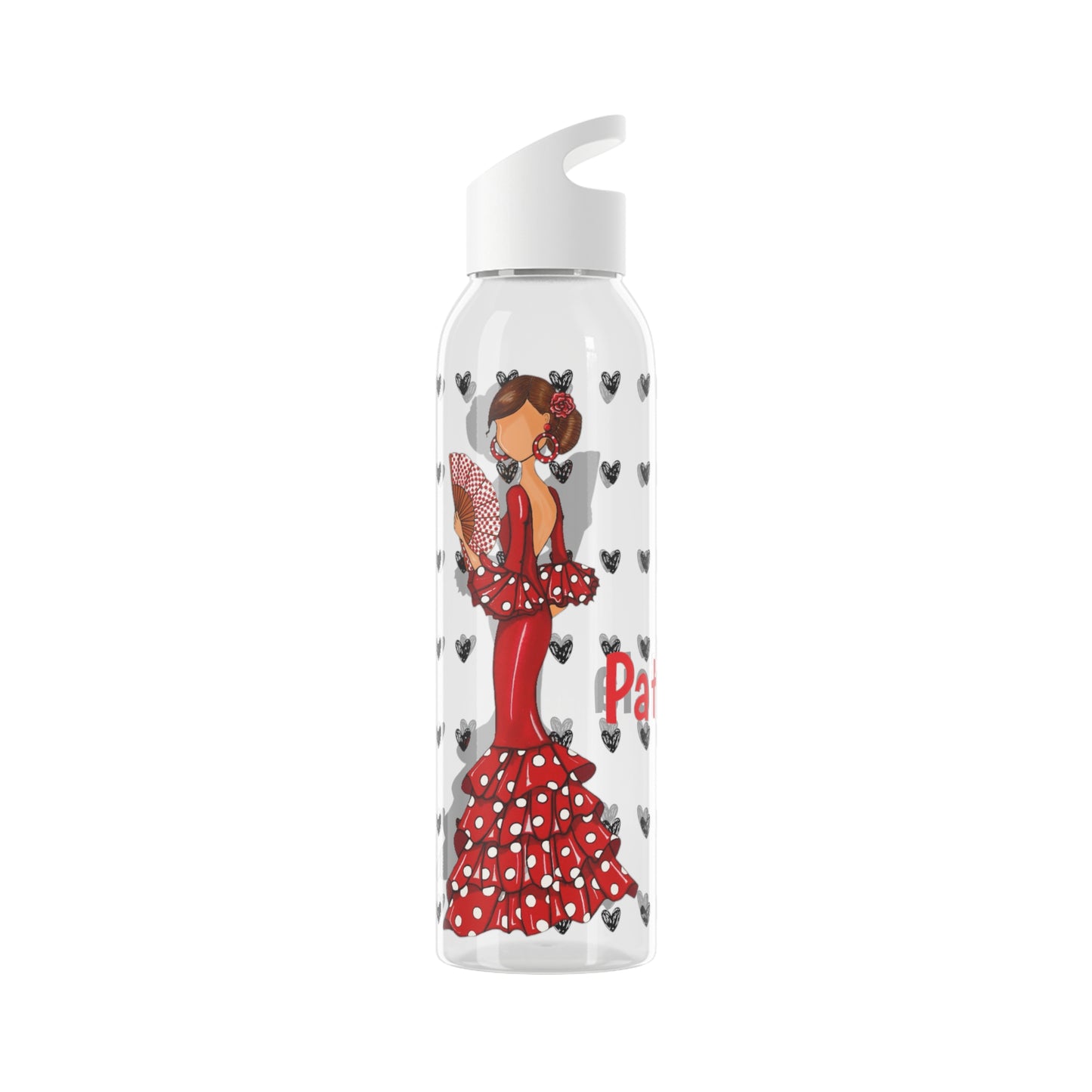 Flamenco Dancer 22 Oz/650ml Eastman Tritan™ Single wall bottle, red dress with red hand fan design. - IllustrArte