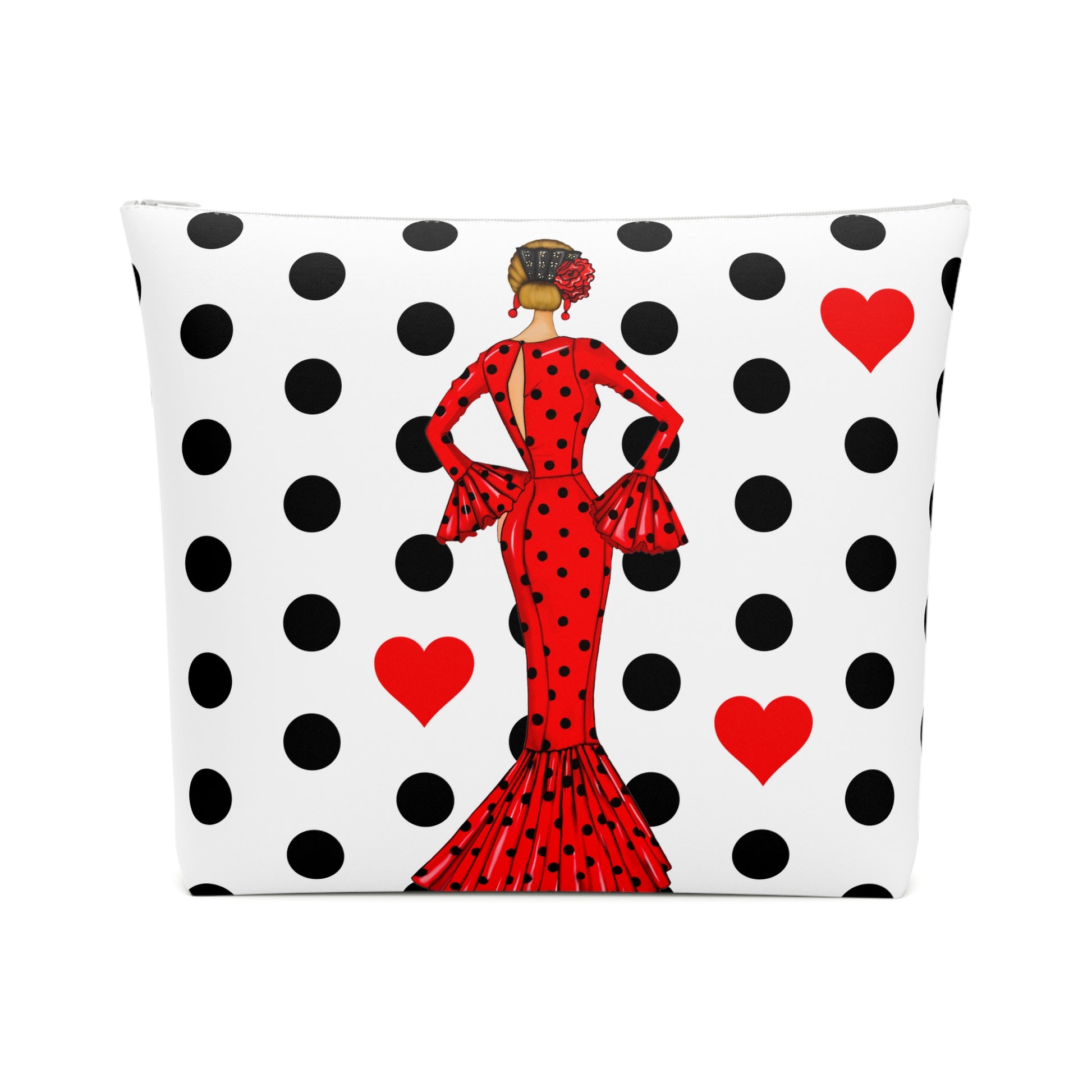 a pillow with a lady in a polka dot dress