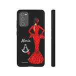 Personalised phone case flamenco dancer María, dark hair, with a little Virgin Mary for Samsung Galaxy S20 FE, gloss finish – illustrArte