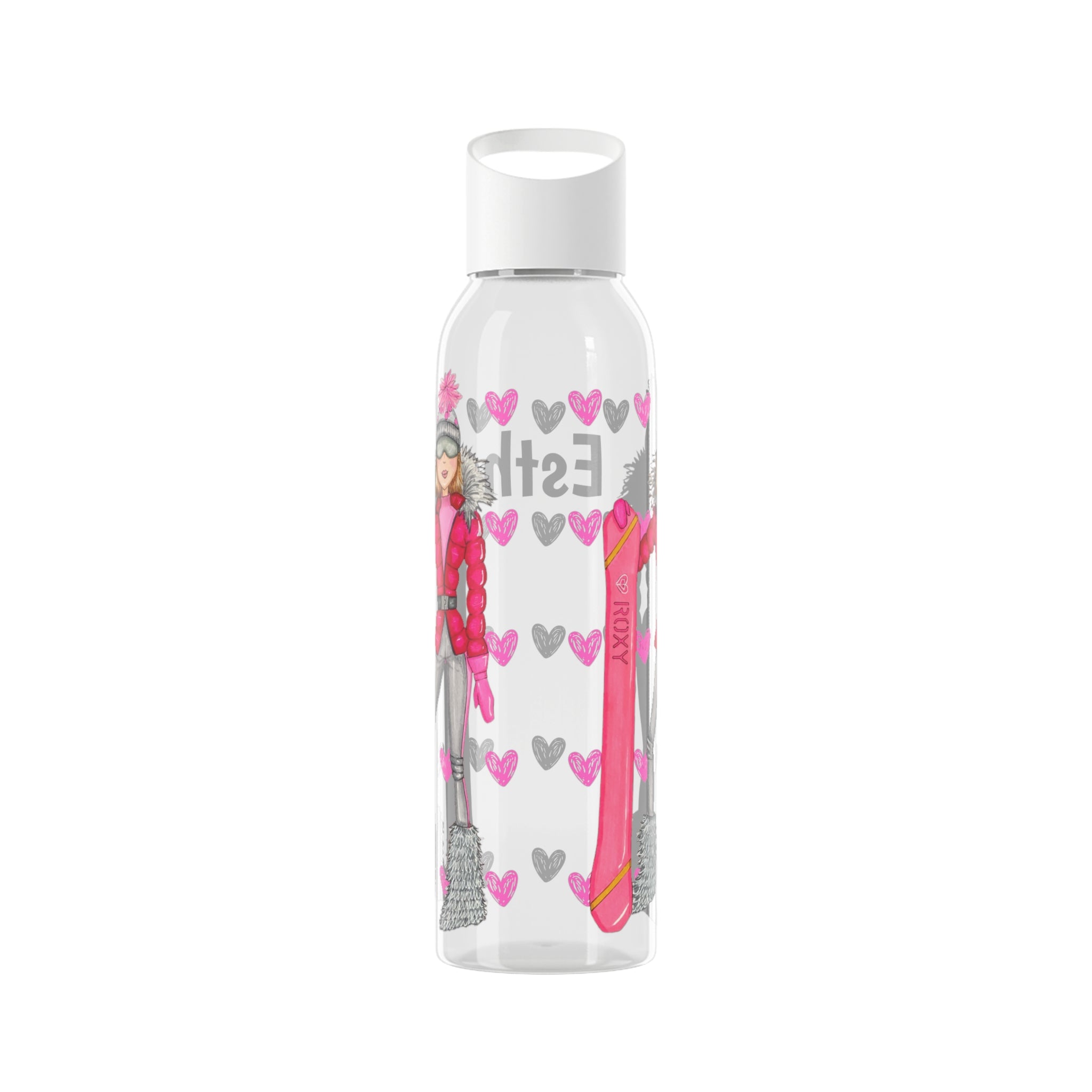 Snowboard lovers 22 Oz/650ml Eastman Tritan™ Single wall bottle, pink and gray outfit design. - IllustrArte