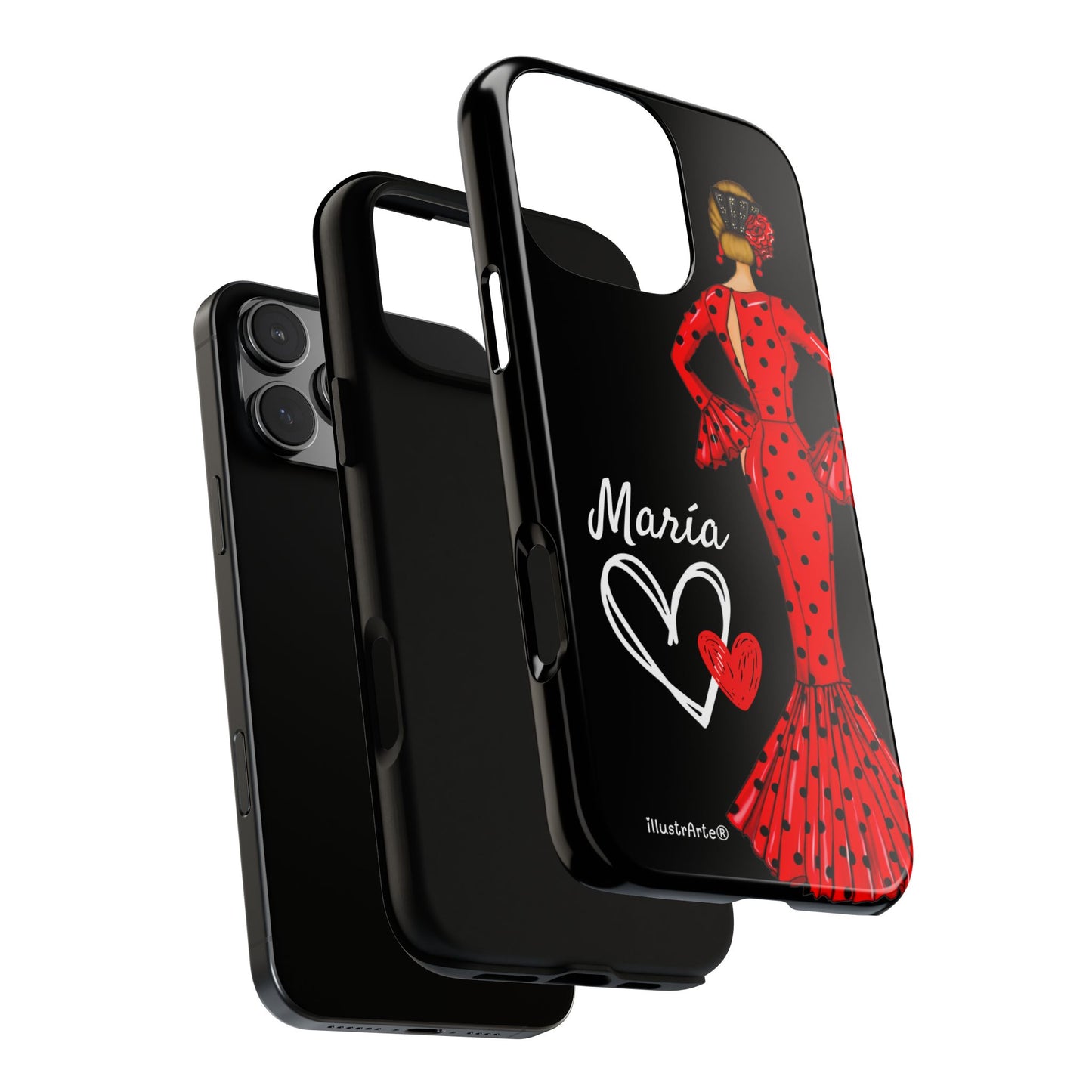 Personalized Maria phone case, red on black background – for iPhone, Samsung, Pixel