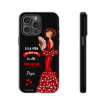 Personalised phone case flamenco dancer Pepa, with quote for iPhone 15 Pro Max, gloss finish – illustrArte