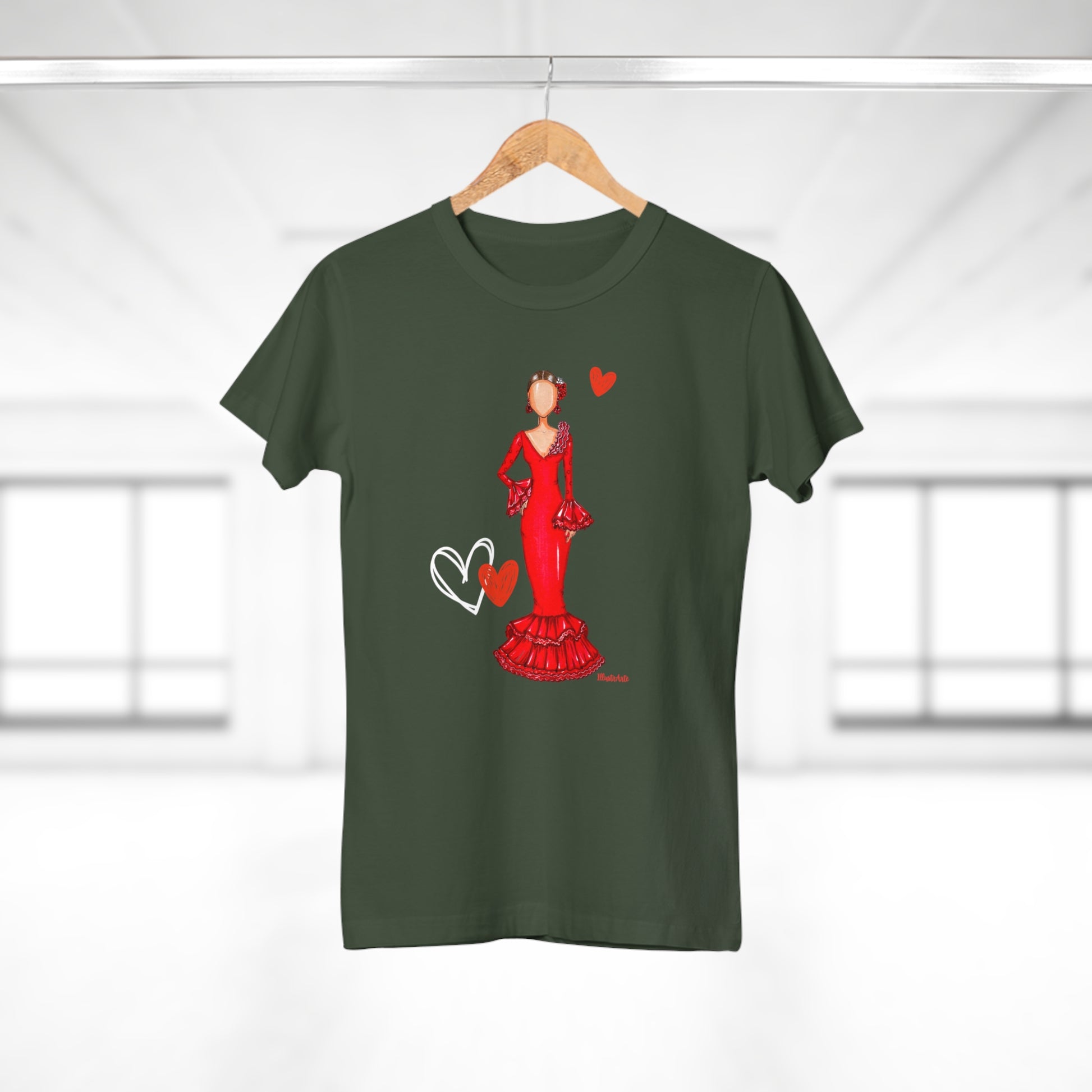 a t - shirt with a woman in a red dress