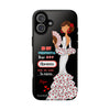 Funda de teléfono personalizable Pepa vestido blanco con frase – para iPhone, Samsung, Pixel