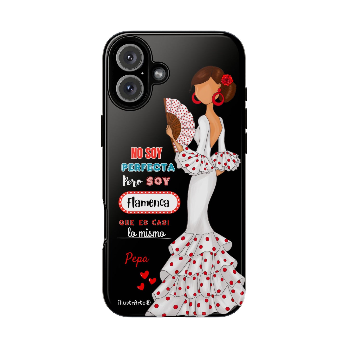 Funda de teléfono personalizable Pepa vestido blanco con frase – para iPhone, Samsung, Pixel