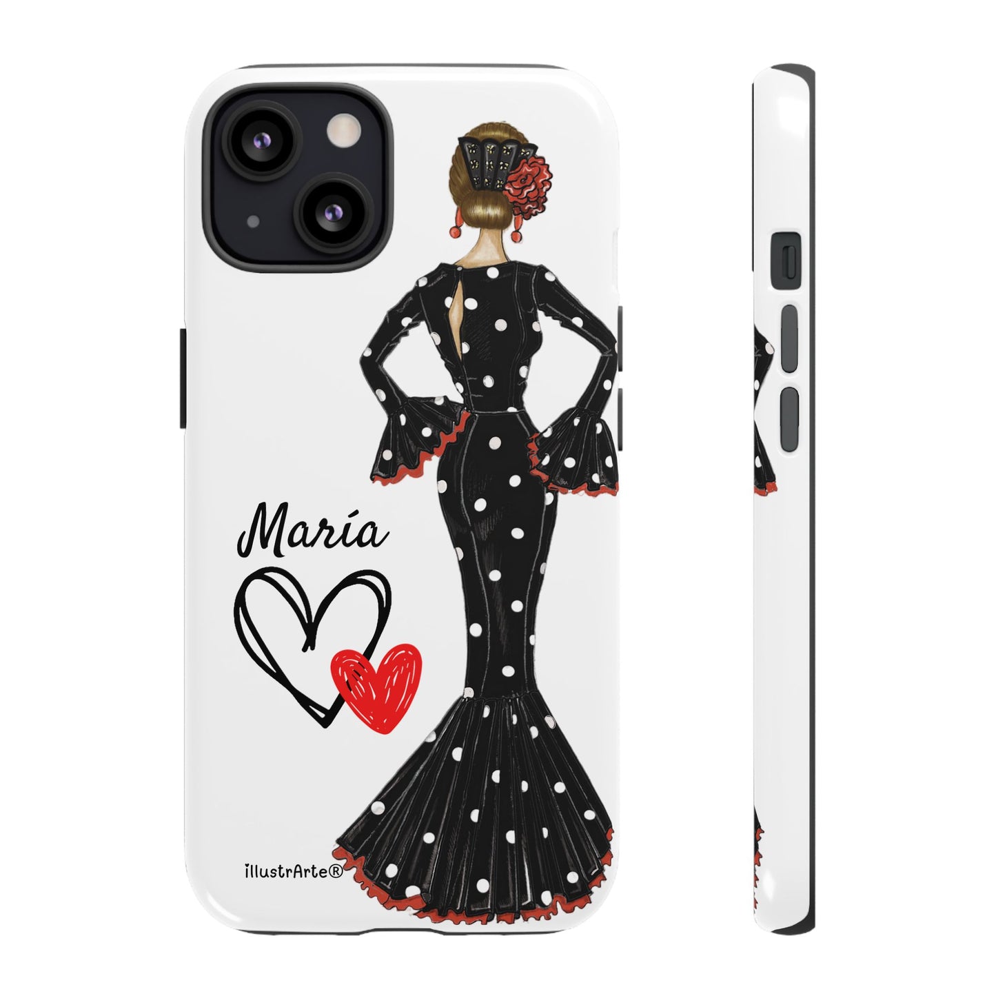 Personalized phone case Maria in black dress – for iPhone, Samsung, Pixel