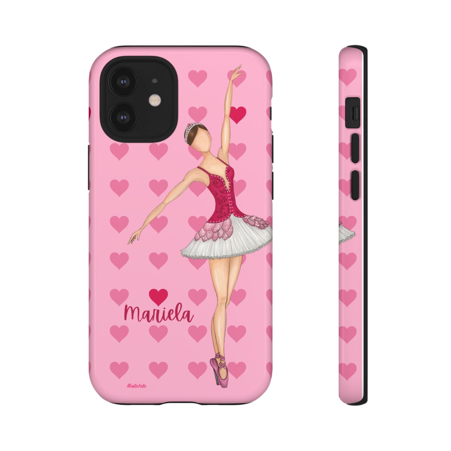 una funda de teléfono rosa con una bailarina en ella