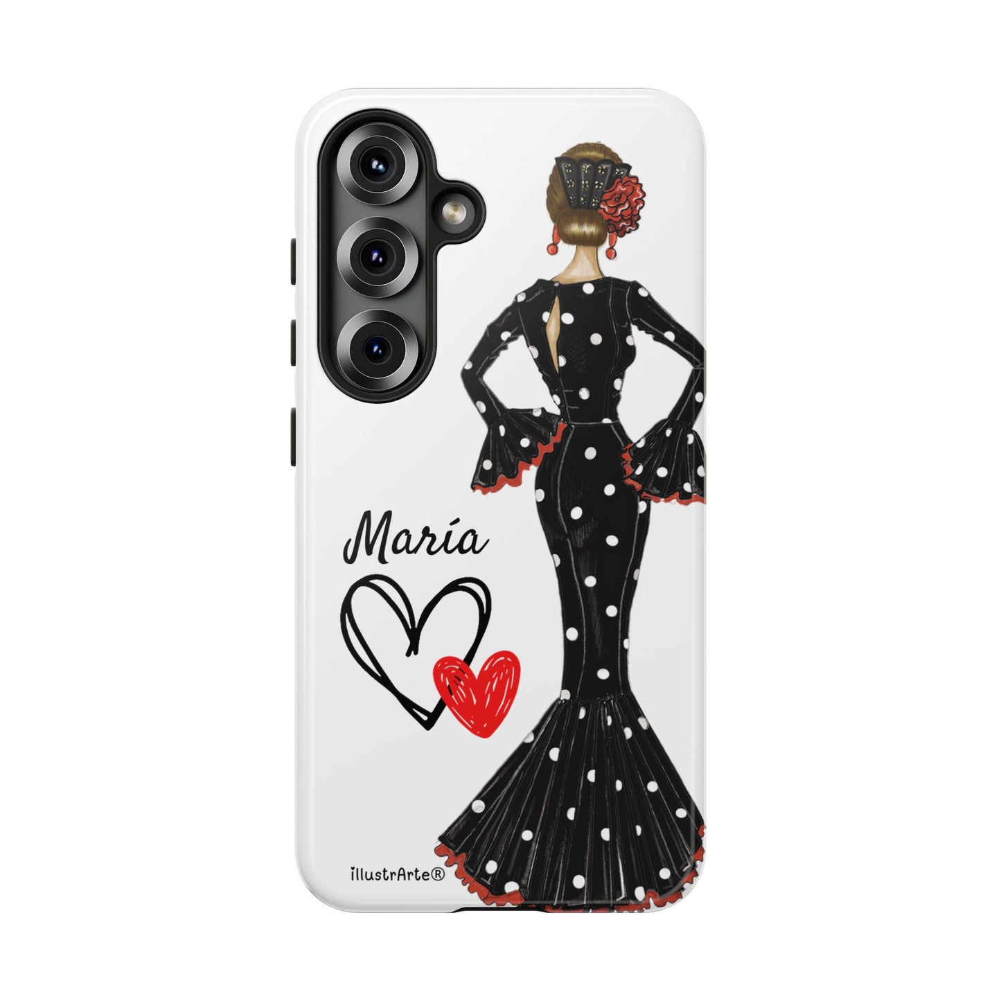 Personalized phone case Maria in black dress – for iPhone, Samsung, Pixel