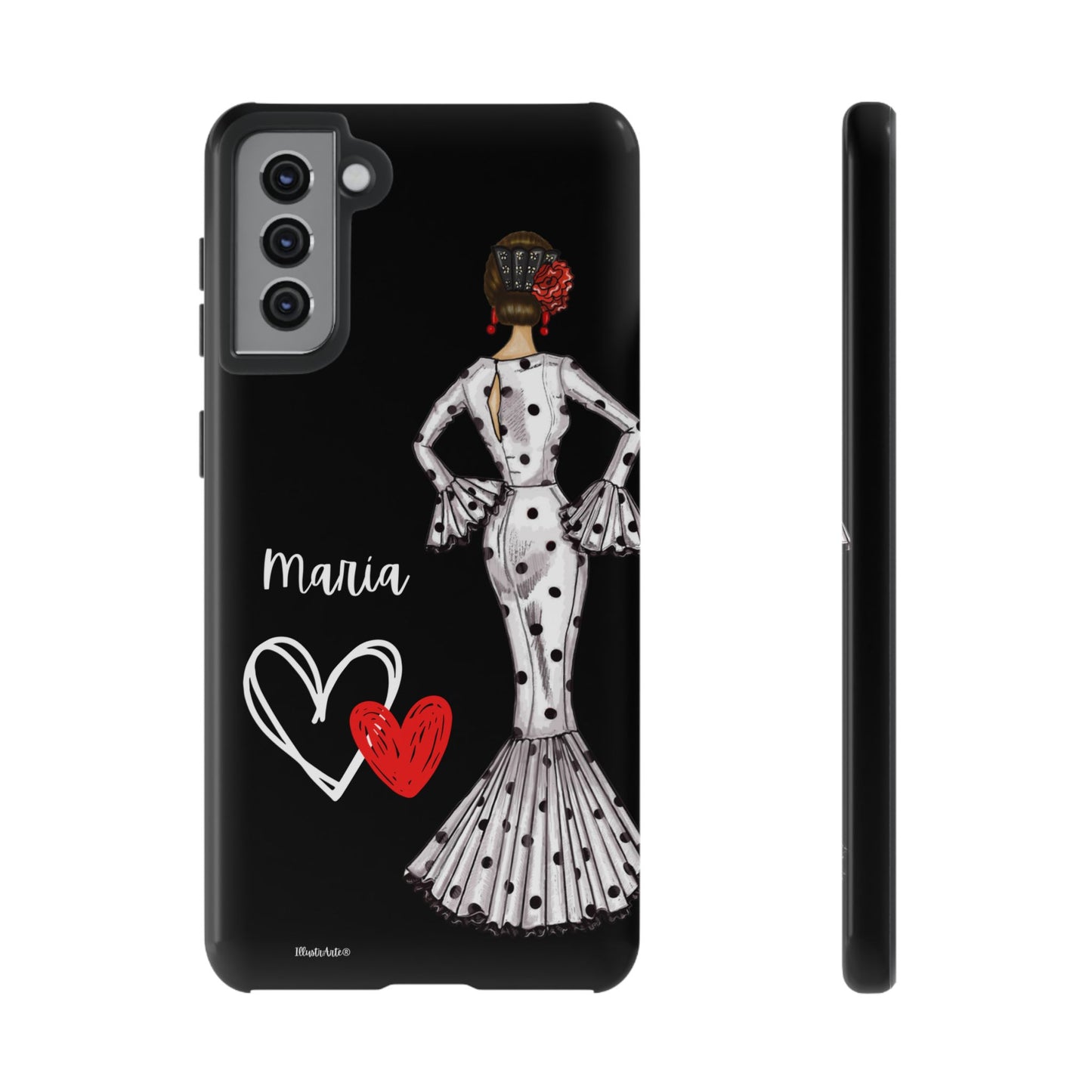 una funda de teléfono con una imagen de una mujer en un vestido