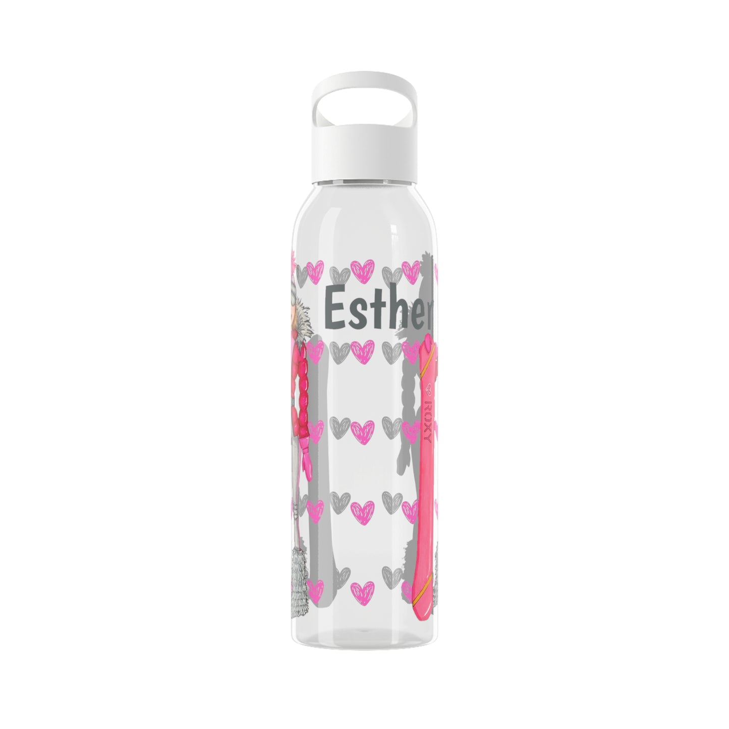 Snowboard lovers 22 Oz/650ml Eastman Tritan™ Single wall bottle, pink and gray outfit design. - IllustrArte