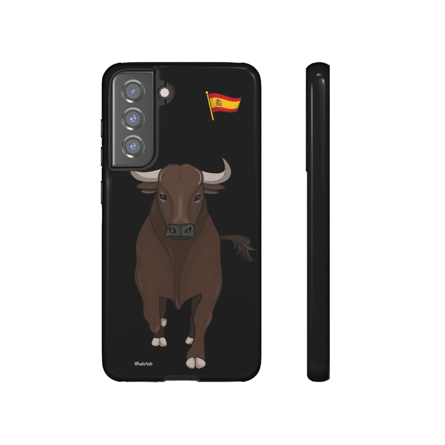 una funda de teléfono con un toro en ella