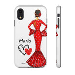 Personalised phone case flamenco dancer María, red dress for iPhone XR, gloss finish – illustrArte