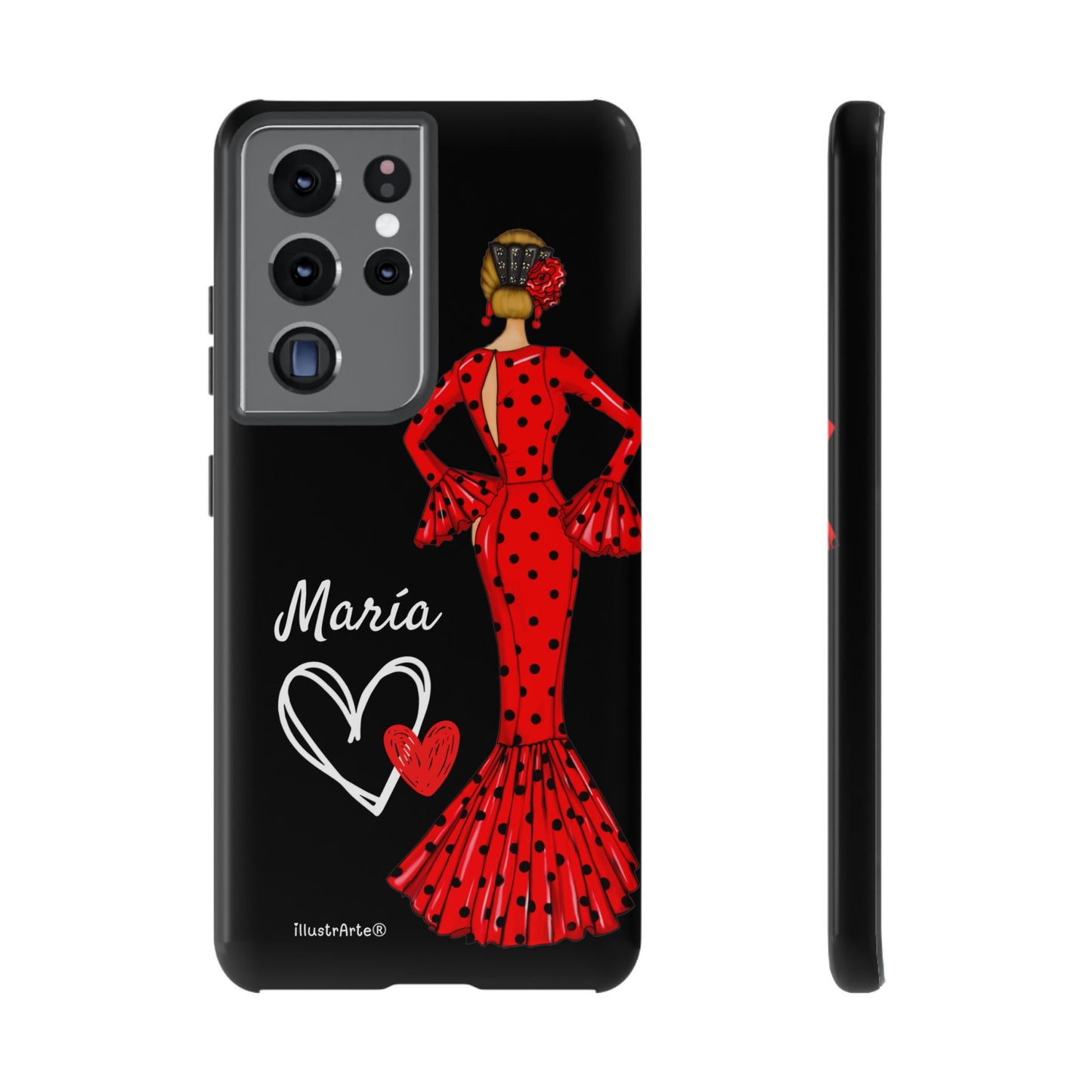 Personalized Maria phone case, red on black background – for iPhone, Samsung, Pixel