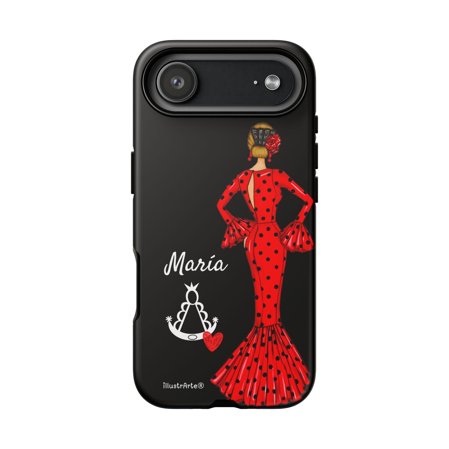 Funda de teléfono personalizable María rojo fondo negro Virgencita – para iPhone, Samsung, Pixel