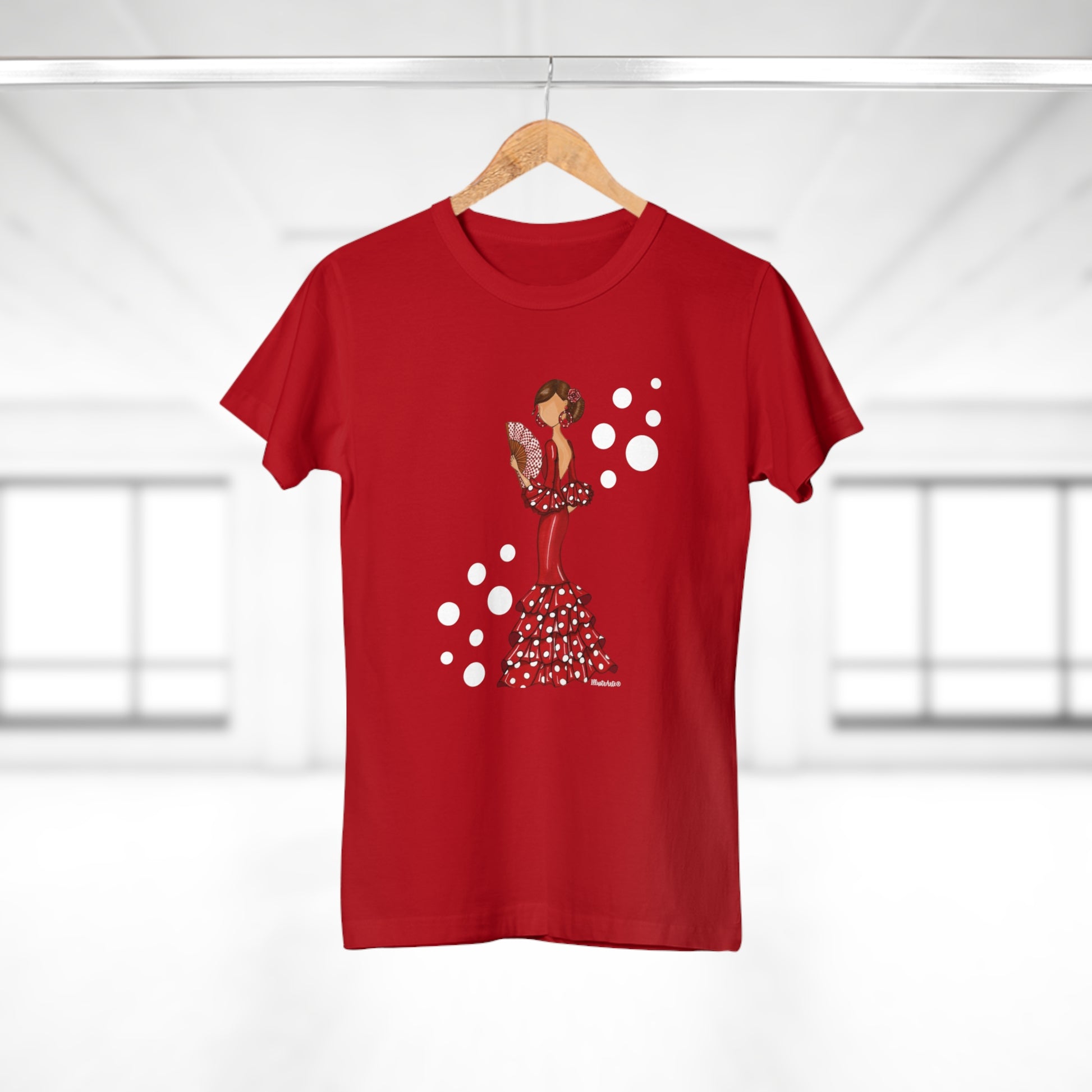 a red t - shirt with a picture of a woman on it