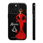 Personalised phone case flamenco dancer María, red dress, with a little Virgin Mary for iPhone 13 Pro, gloss finish – illustrArte