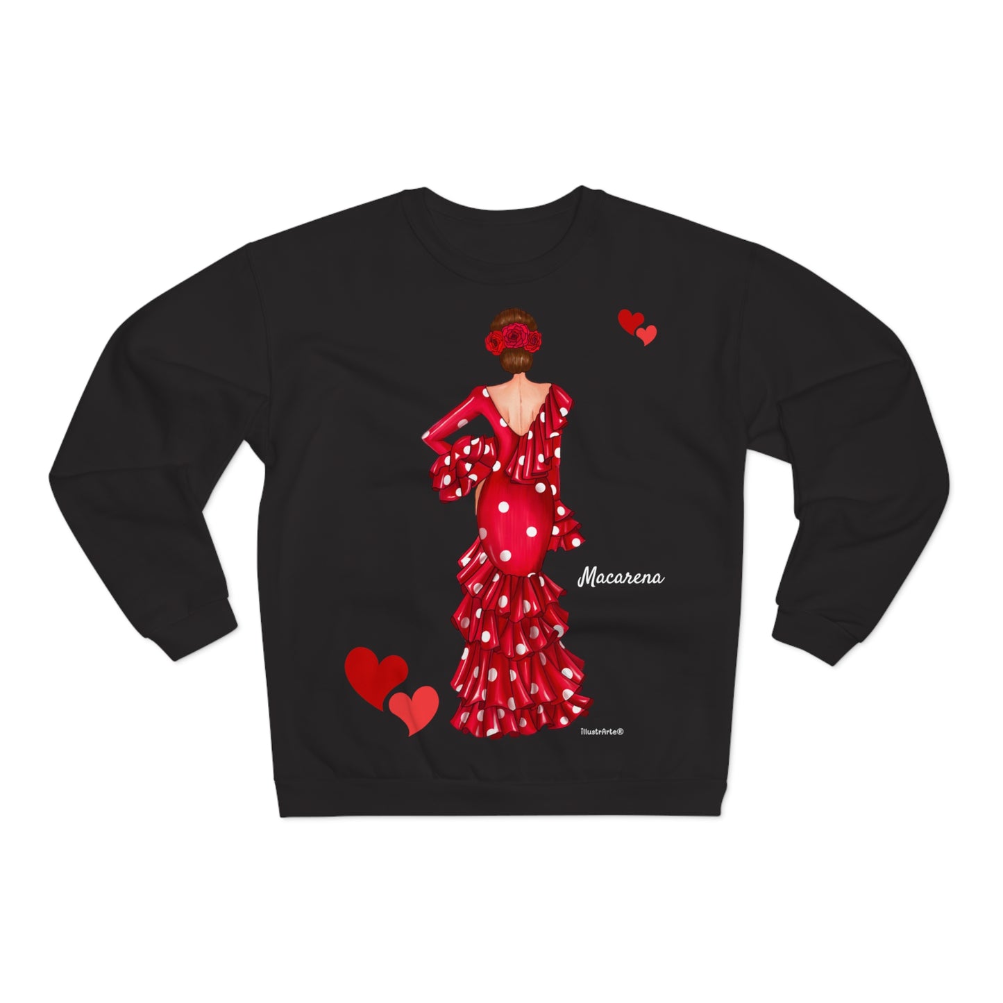 Sudadera Personalizable  - Flamenca Macarena, fondo negro  – Arte, color y comodidad en una sola prenda