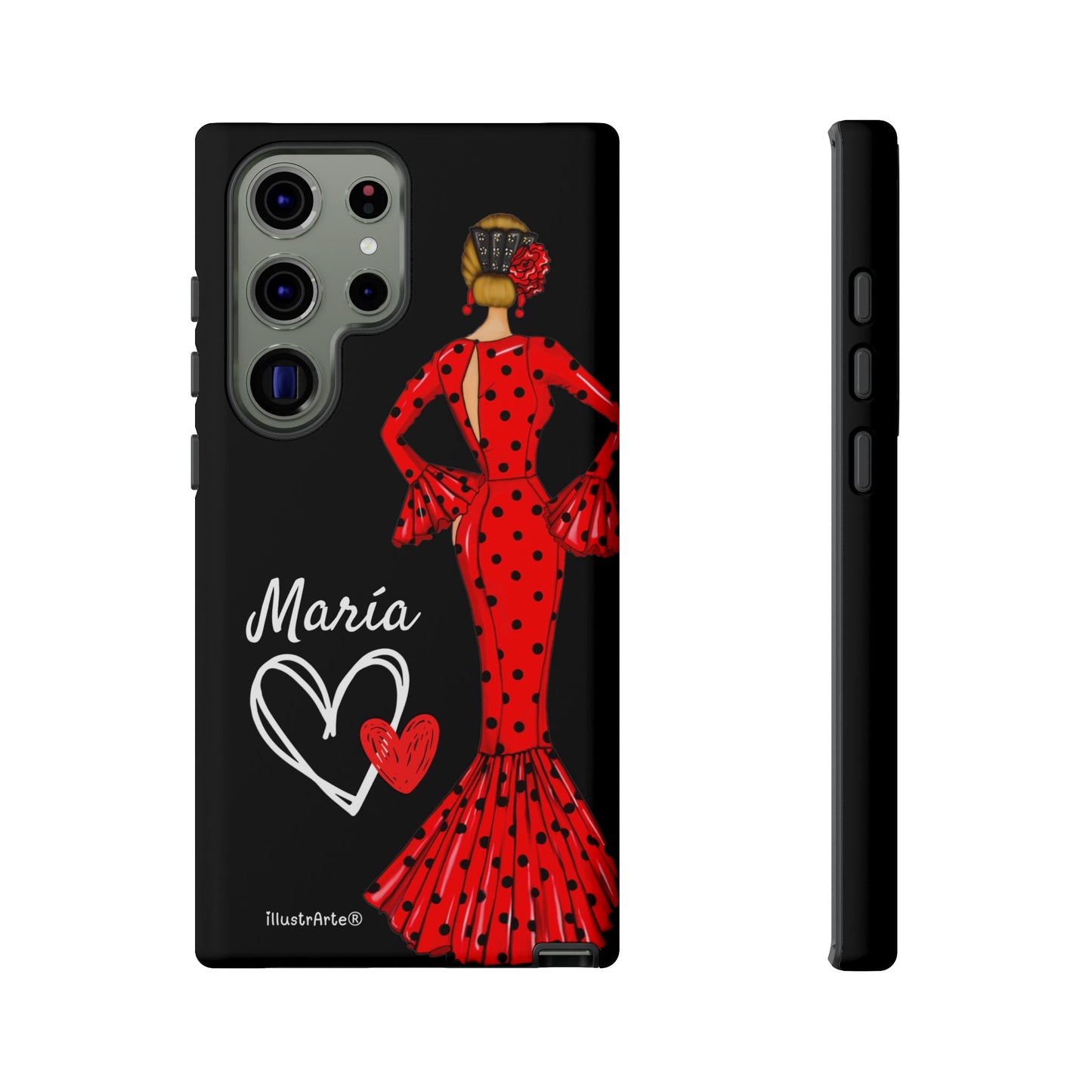Personalized Maria phone case, red on black background – for iPhone, Samsung, Pixel