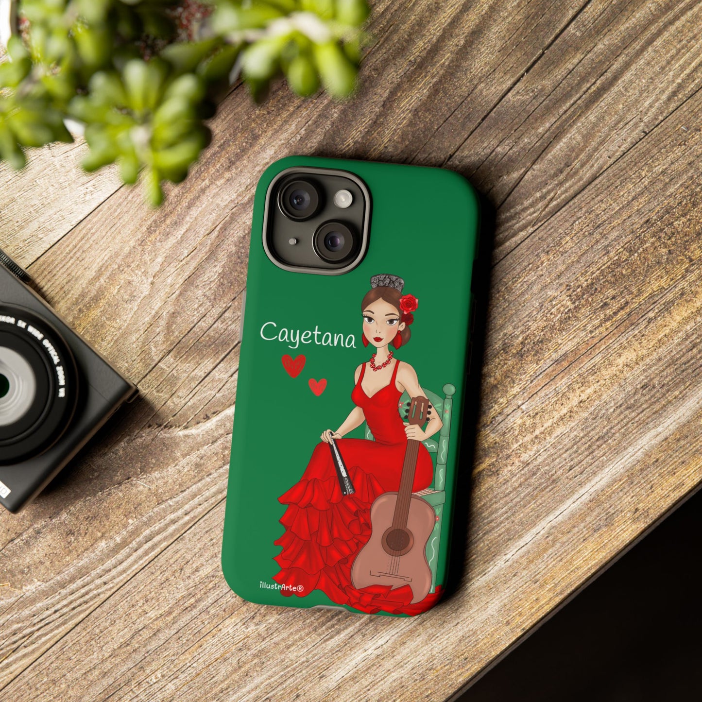 Cayetana personalized phone case with green background – for iPhone, Samsung, Pixel