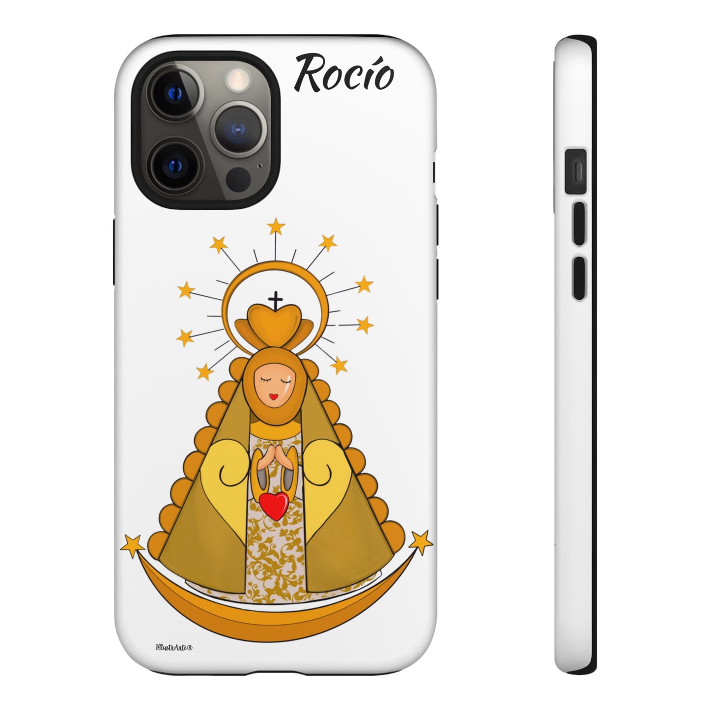 una funda de teléfono con una foto de la virgen maría