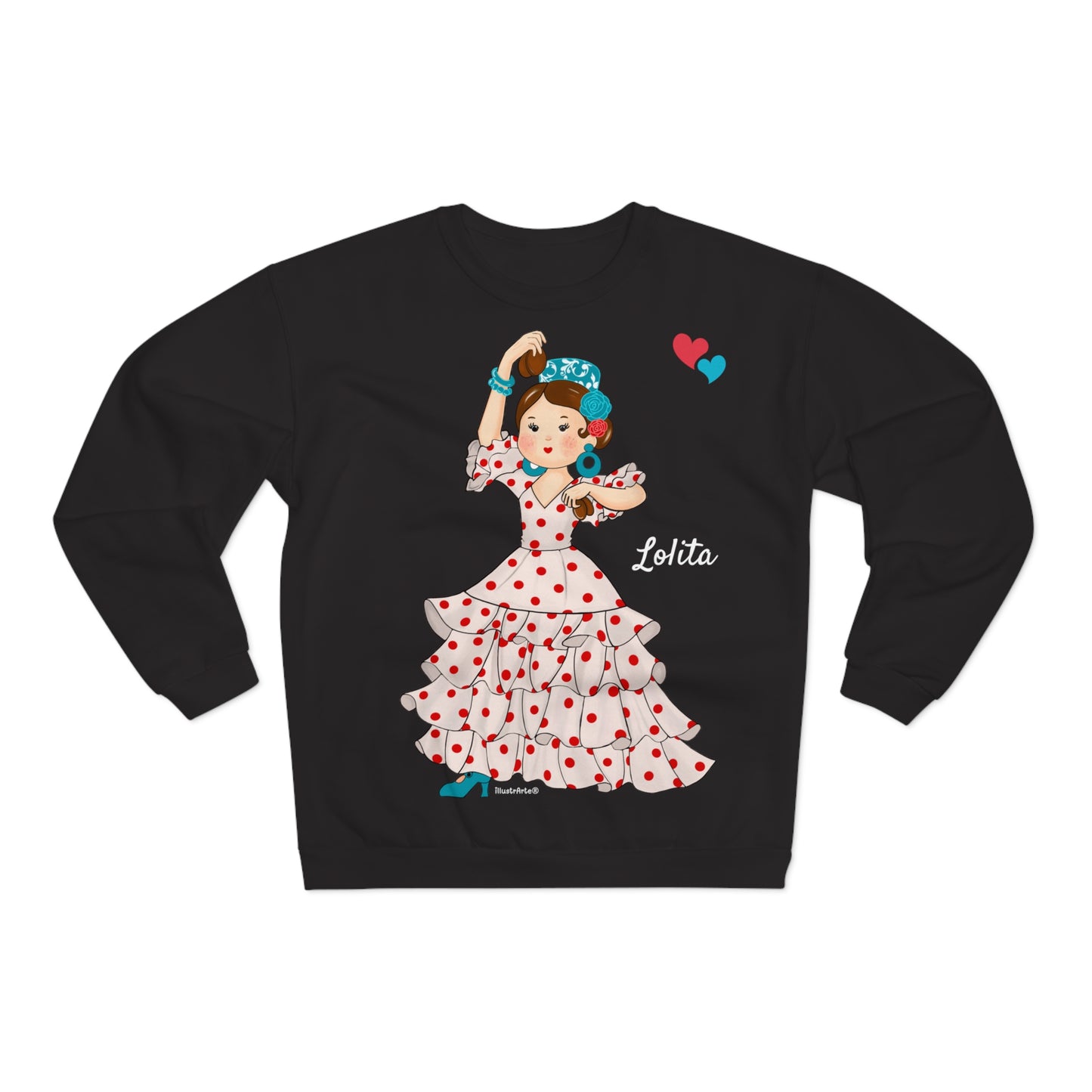 Sudadera Personalizable  - Flamenca Lolita, fondo negro - Arte, color y comodidad en una sola prenda