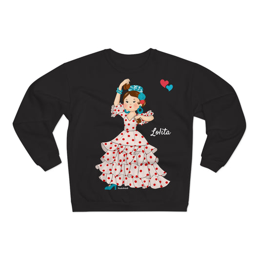 Sudadera Personalizable  - Flamenca Lolita, fondo negro - Arte, color y comodidad en una sola prenda