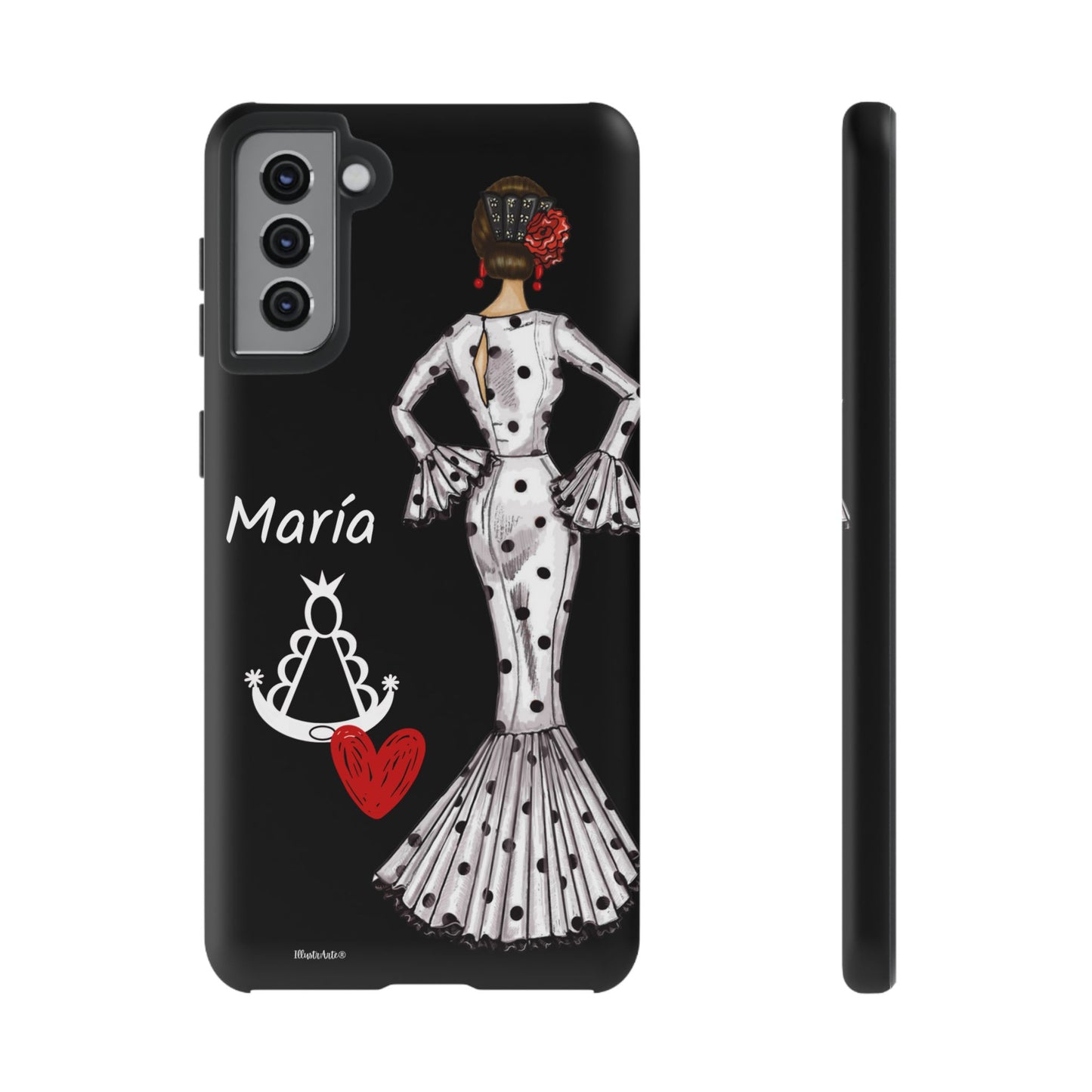 una funda de teléfono con una imagen de una mujer en un vestido