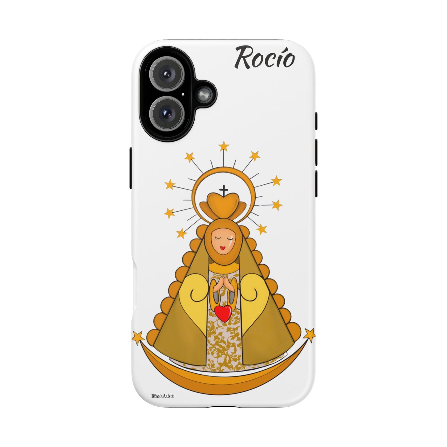 una funda de teléfono con una foto de la virgen maría