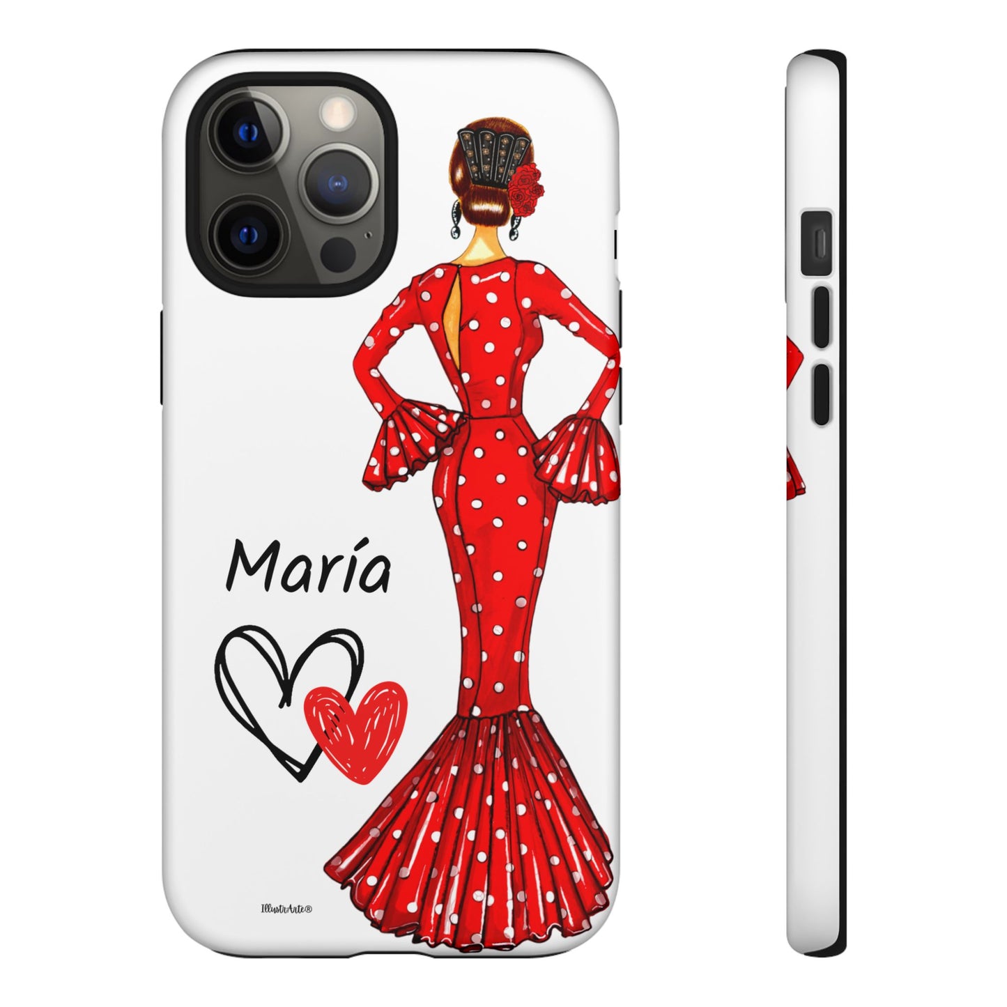 Funda de teléfono personalizada María vestido rojo – iPhone, Samsung, Pixel