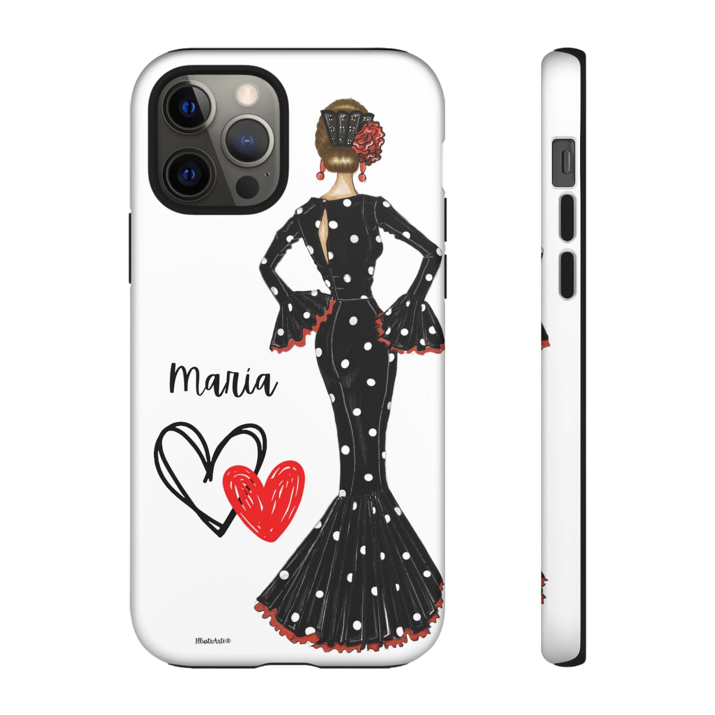 una funda para teléfono con una mujer en un vestido