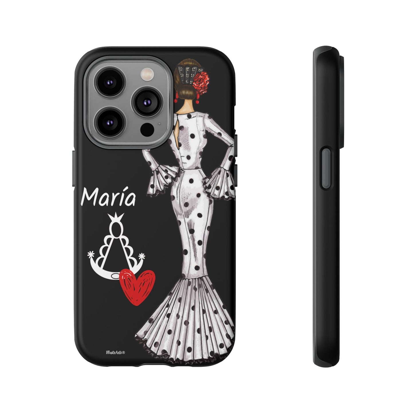 una funda de teléfono con una imagen de una mujer en un vestido