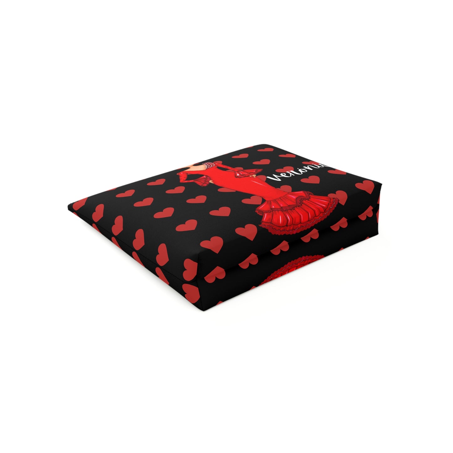 a black and red box with hearts on it