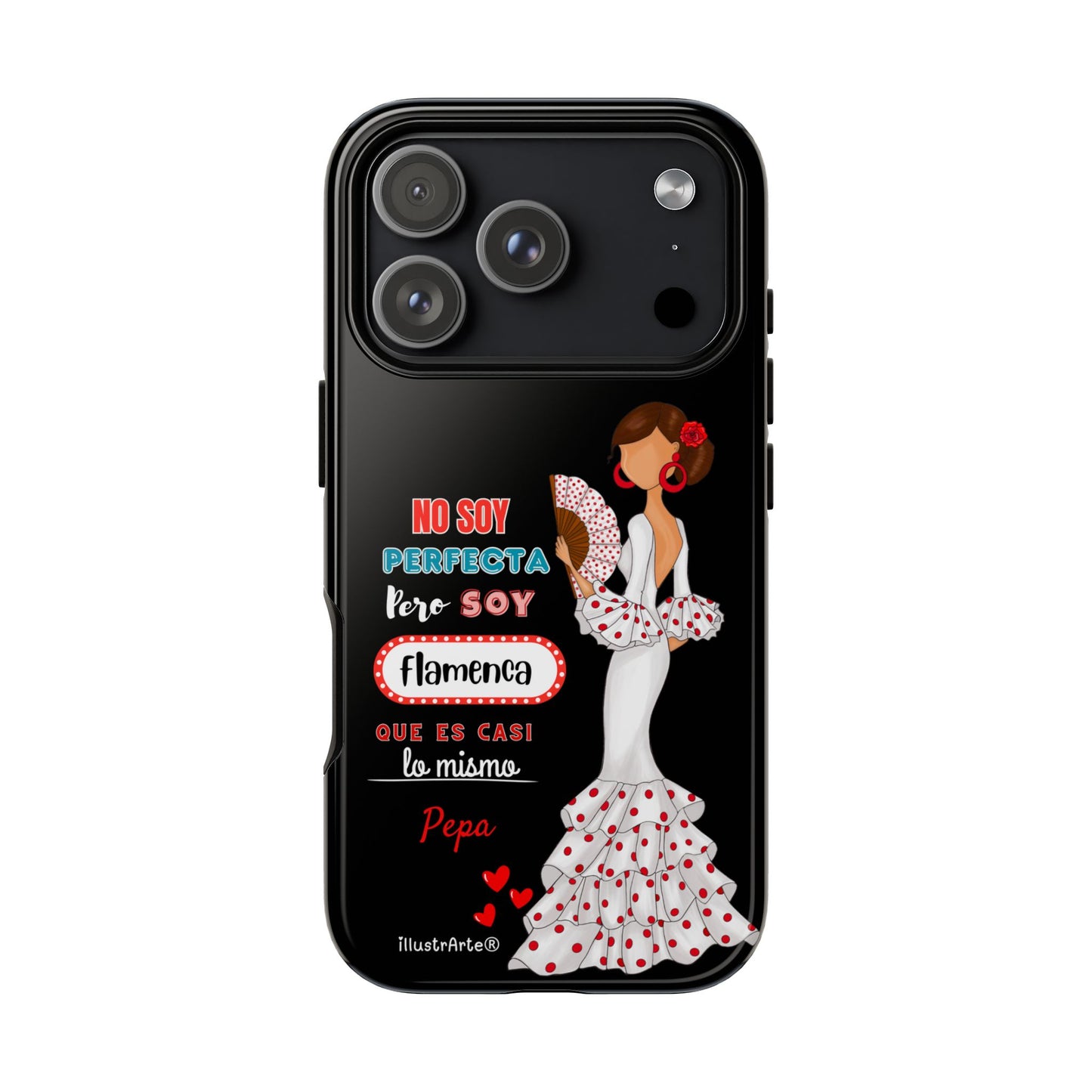 Funda de teléfono personalizable Pepa vestido blanco con frase – para iPhone, Samsung, Pixel