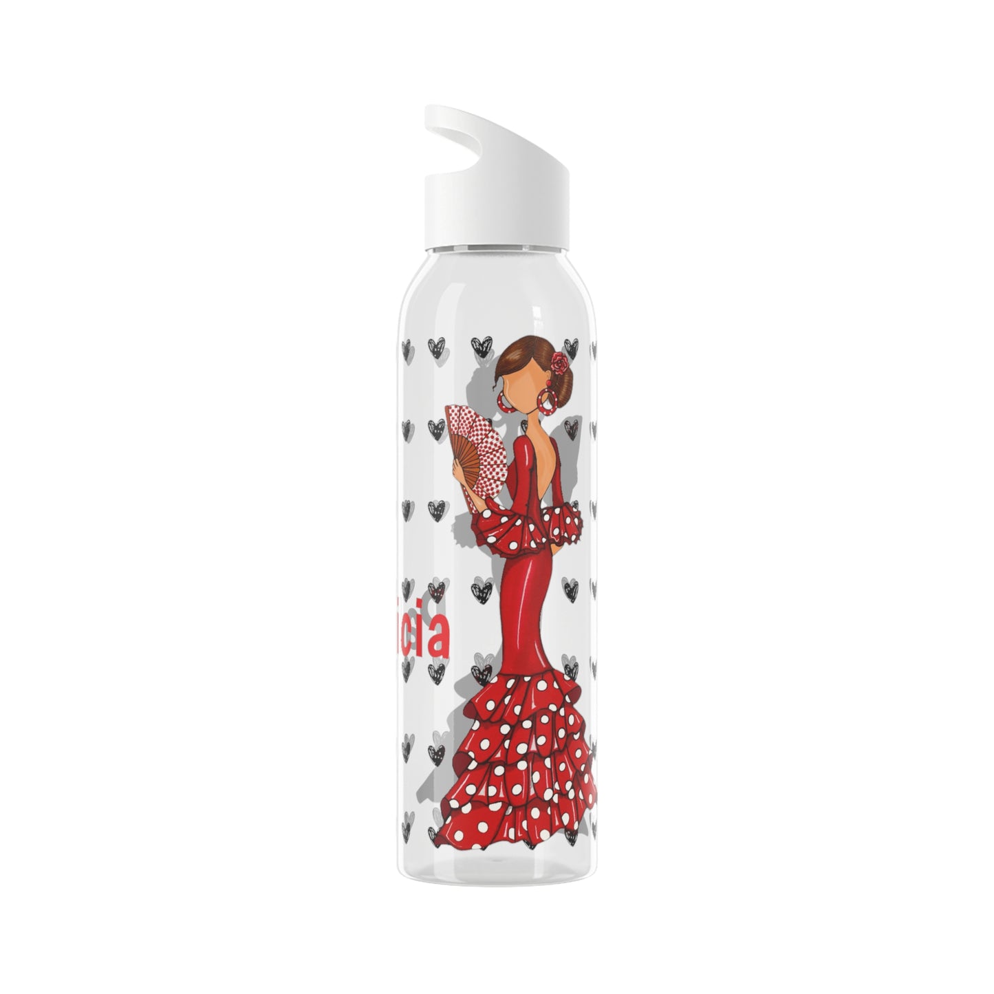 Flamenco Dancer 22 Oz/650ml Eastman Tritan™ Single wall bottle, red dress with red hand fan design. - IllustrArte