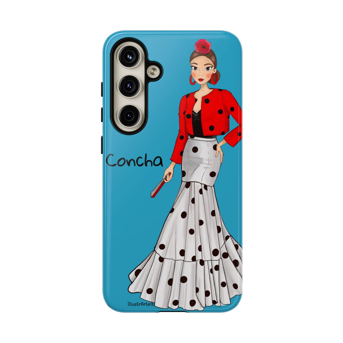 Funda de teléfono que destaca, Modelo Conchita fondo azul, ideal para personalizar tu look.