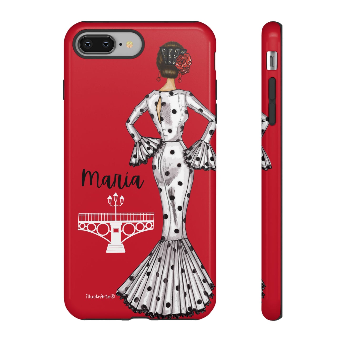 Funda de teléfono personalizada con diseño de flamenca María, ideal para quienes buscan un estilo único en su dispositivo.