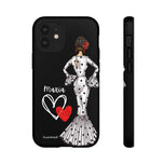 Personalised phone case flamenco dancer María, white dress for iPhone 12 Mini, matte finish – illustrArte