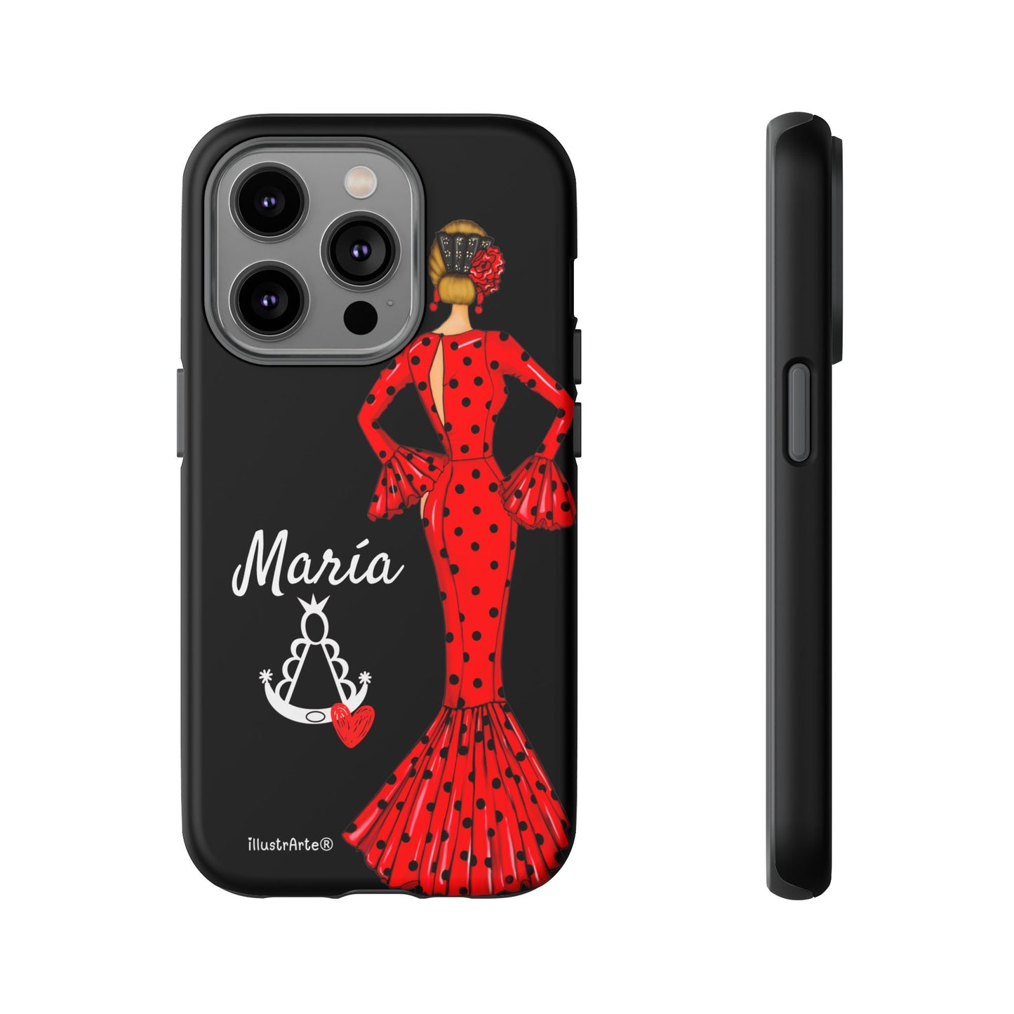 Funda de teléfono personalizable María rojo fondo negro Virgencita – para iPhone, Samsung, Pixel