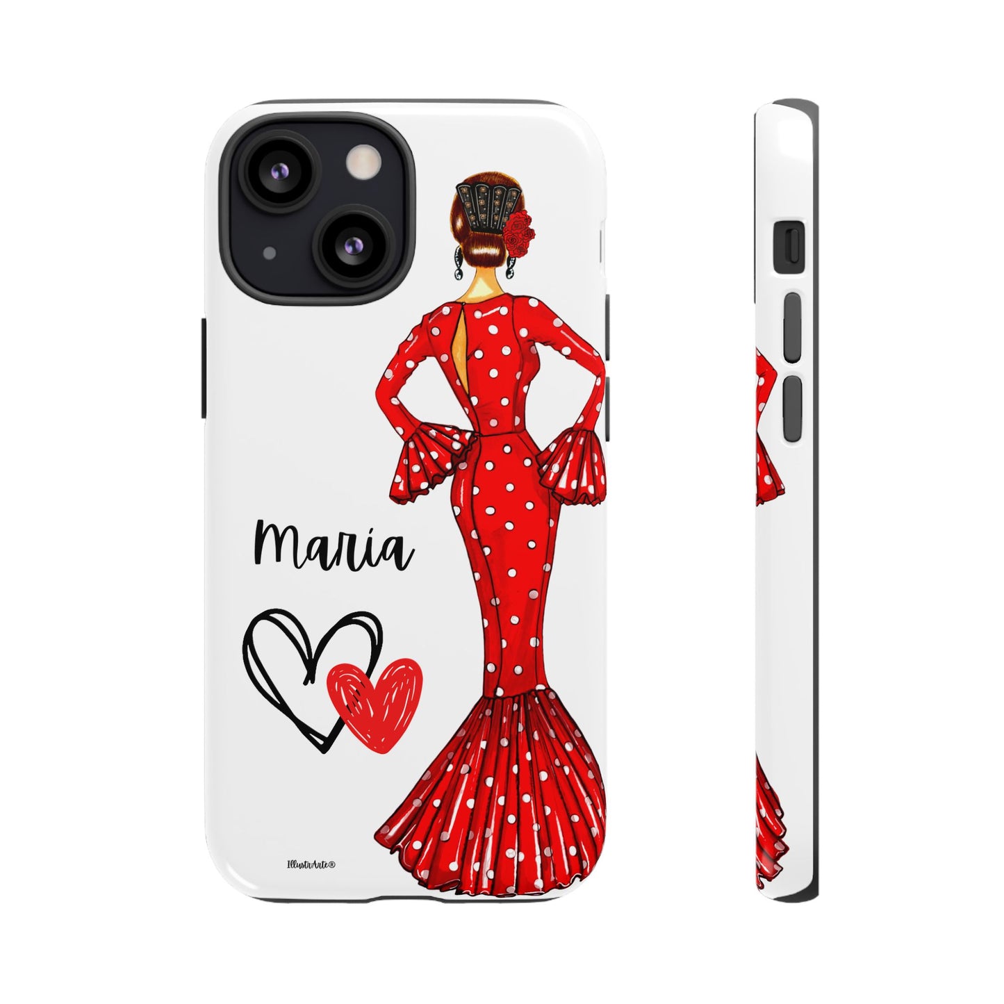 una funda de teléfono con una foto de una mujer en un vestido rojo