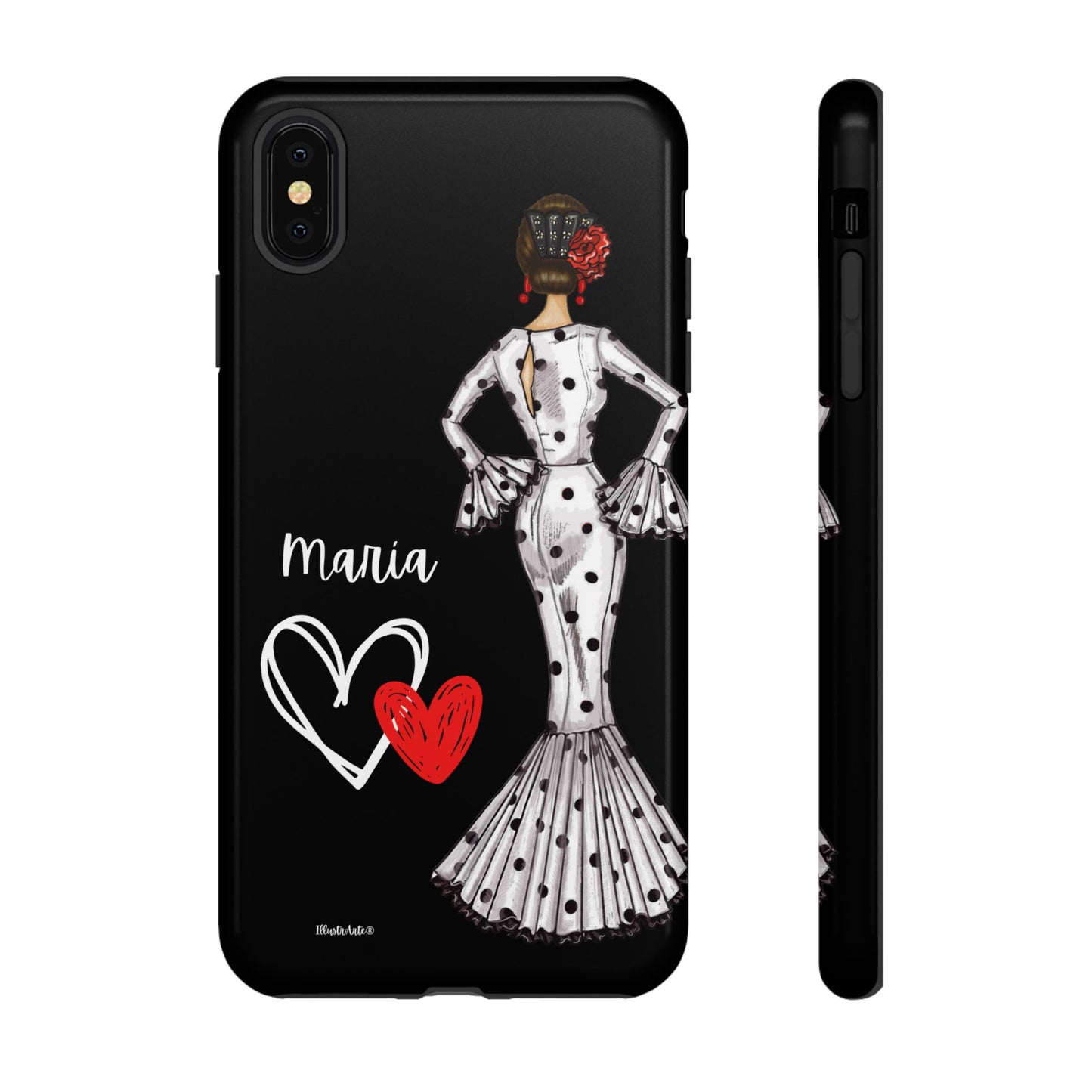 una funda de teléfono con una imagen de una mujer en un vestido